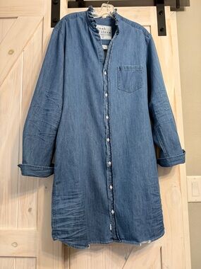 Frank and Eileen XL Mary Classic Stonewashed Denim Dress ruffled collar